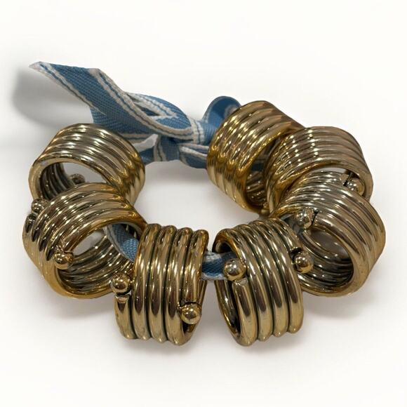 Set of 6 Vintage Gold Tone Patinaed Heavy Coiled Napkin Rings Party Setting‎ - Picture 1 of 7